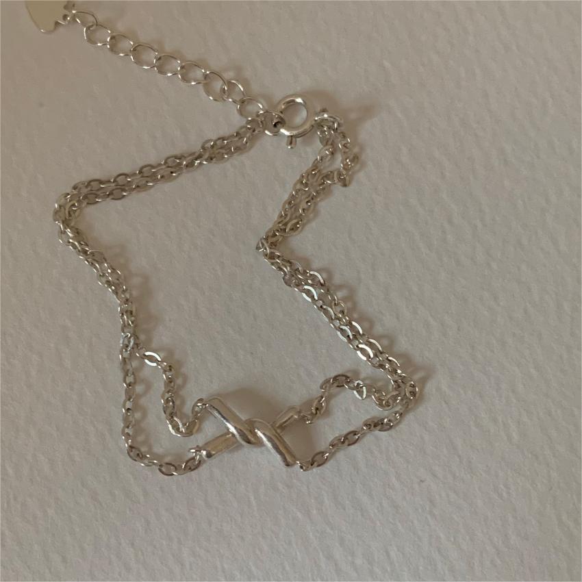 Pulsera de alambre trenzado geométrico minimalista de plata de ley 925 hecha a mano para mujer