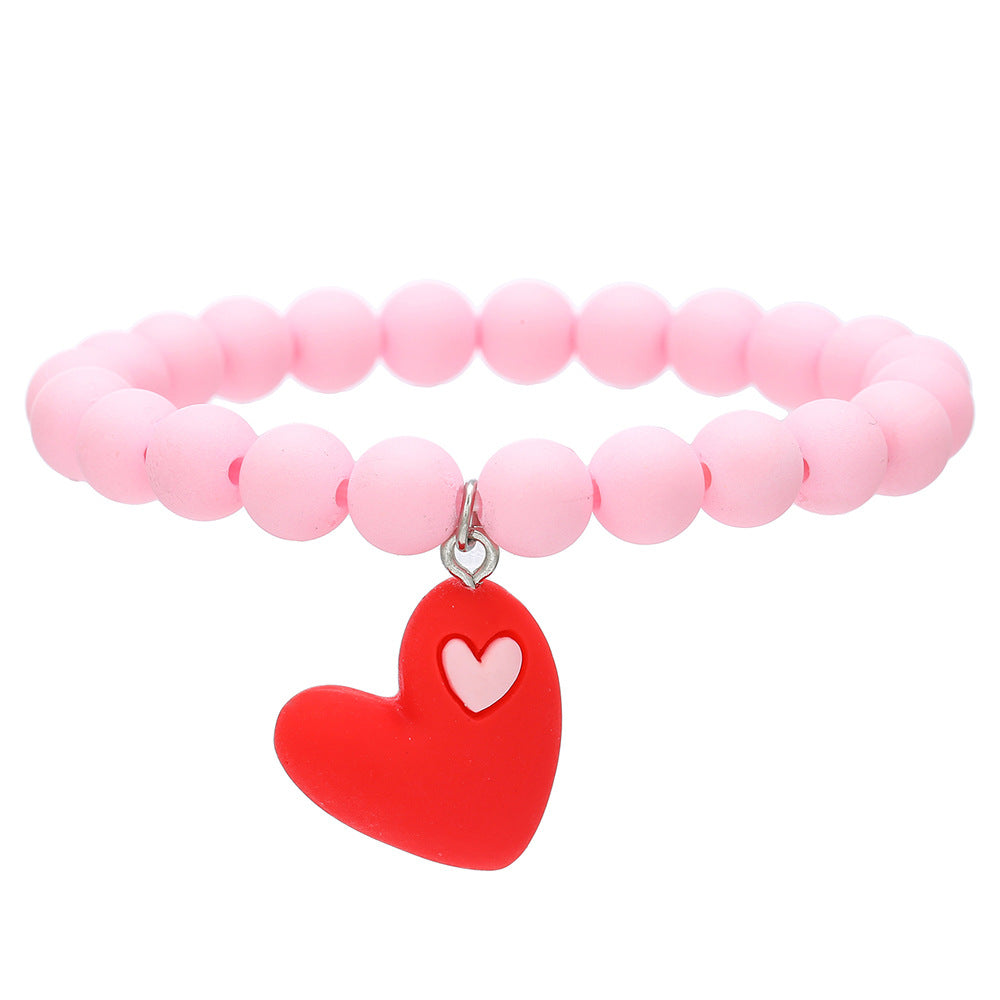 Playful Acrylic Rainbow Heart Stackable Bracelet Set for Kids with Cartoon Charm and Dopamine-Inspired Colorful Design