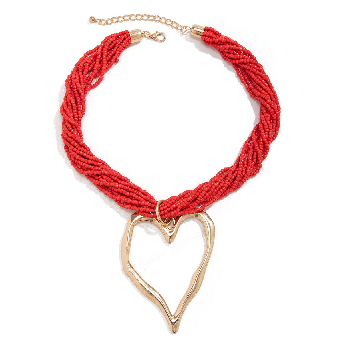 Collana esagerata multistrato in lega a forma di cuore con strass e catena a sfere da donna