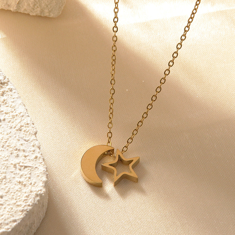 Elegant 18K Gold Plated Star Moon Stainless Steel Necklace for Women