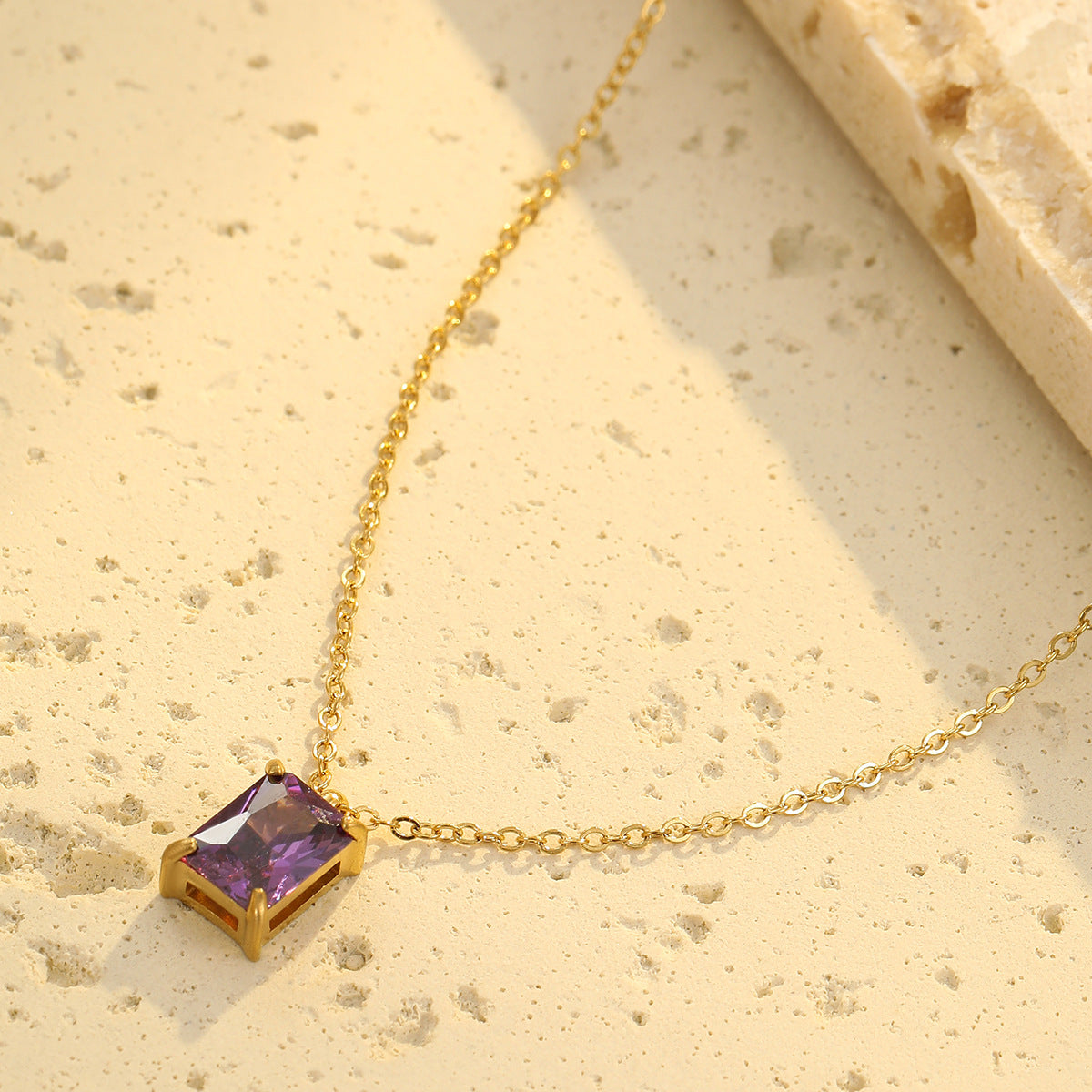 Minimalist Square Zirconia Pendant Necklace in Stainless Steel with Plated Finish for Women