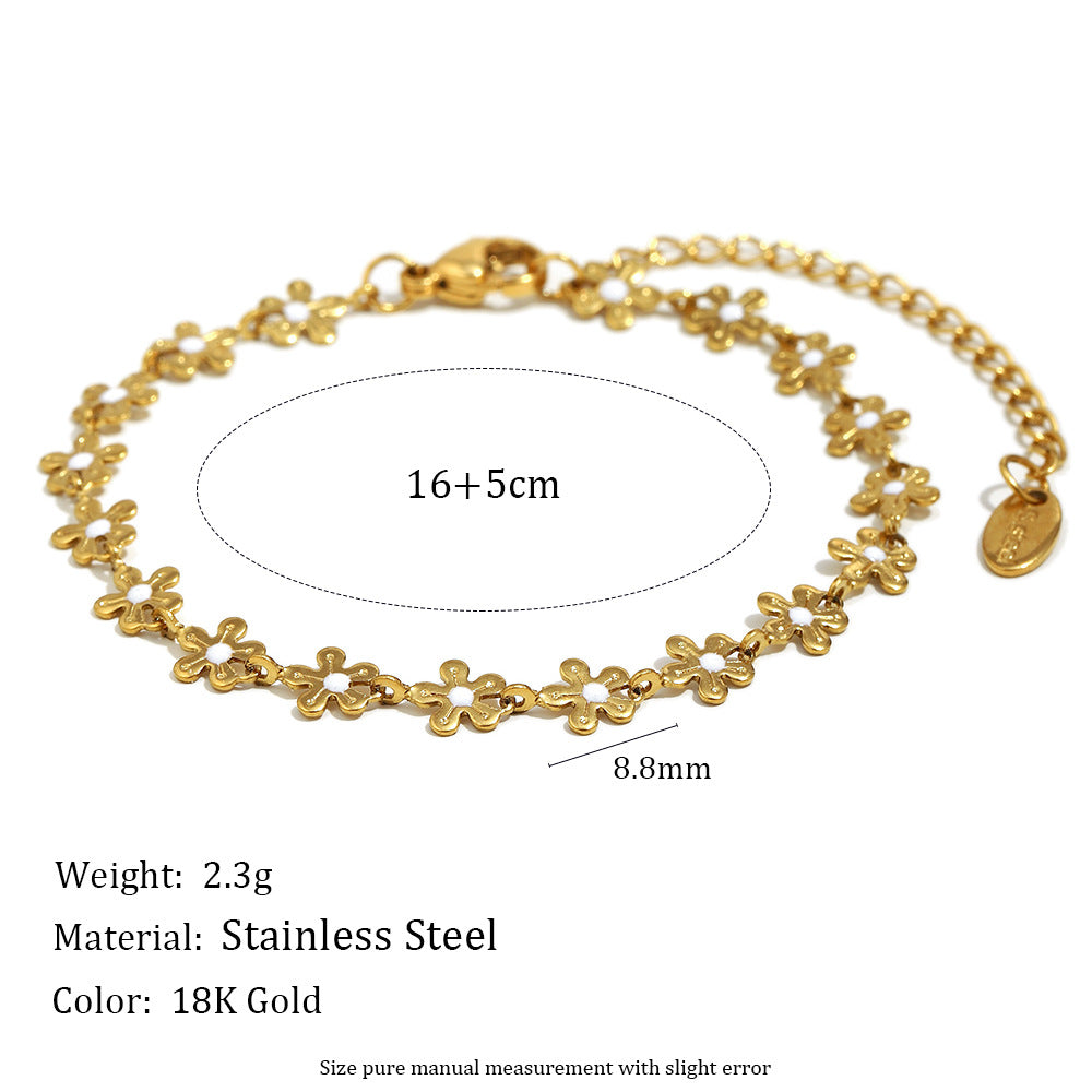 Bohemian Style Floral Pendant Necklace in Stainless Steel with 18K Gold Plating and White Enamel Detail for Women