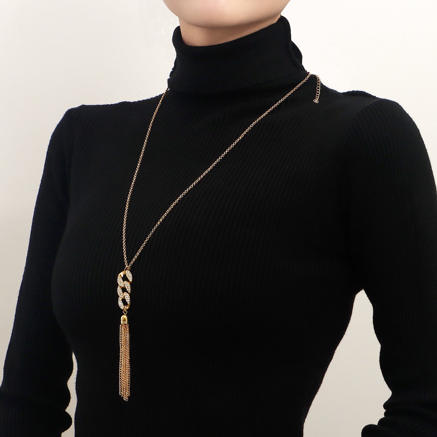 Minimalist Geometric Pendant Necklace with Tassel and Rhinestone Accents on Electroplated Alloy 8-Shape Chain for Women