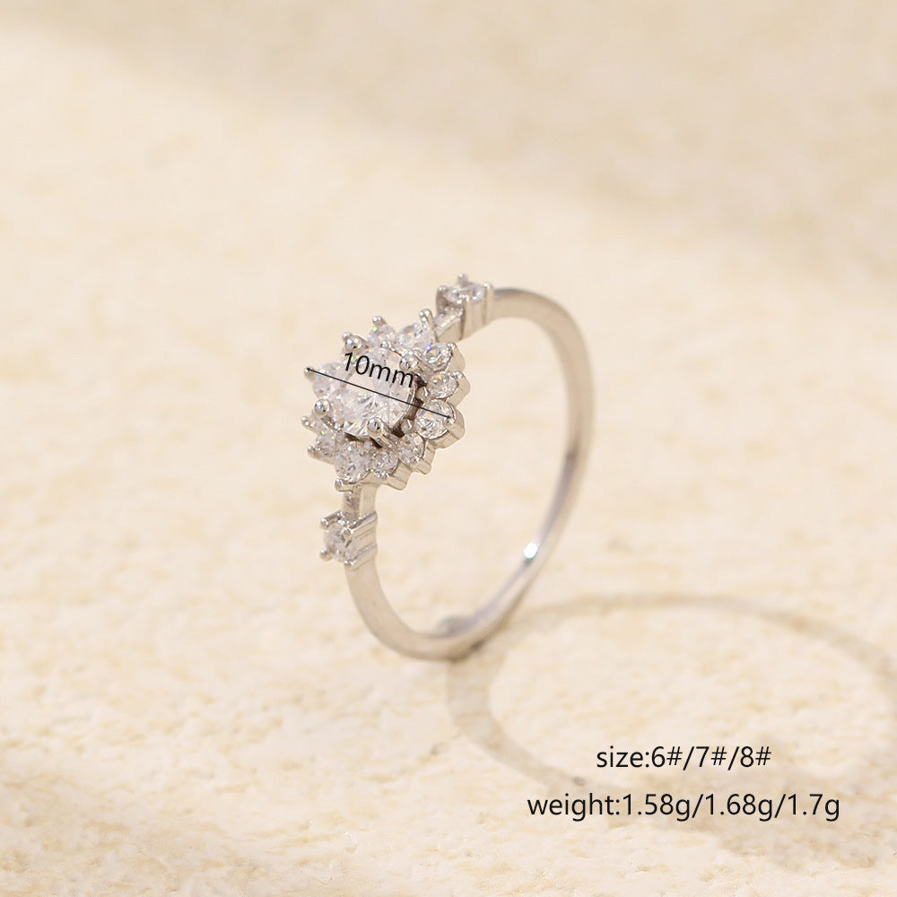 Luxury Elegant Round Geometric Floral Inlaid Cubic Zirconia 925 Sterling Silver Ring for Women Wedding Engagement