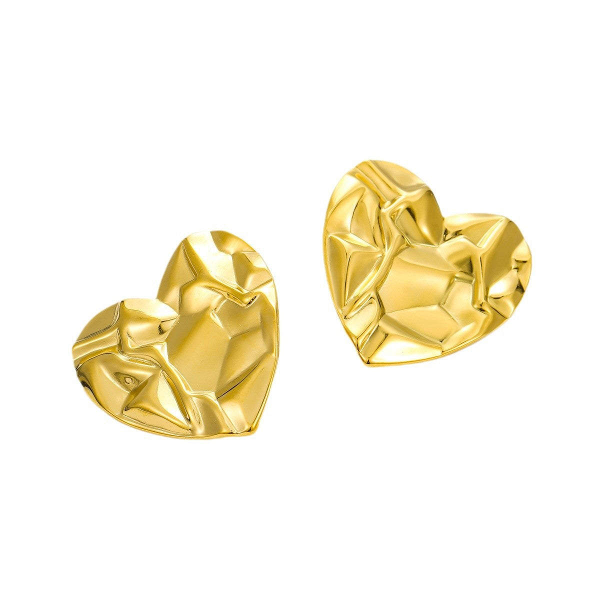 Pendientes de tuerca de acero inoxidable con forma de corazón texturizado estilo vintage con chapado en oro de 18 quilates