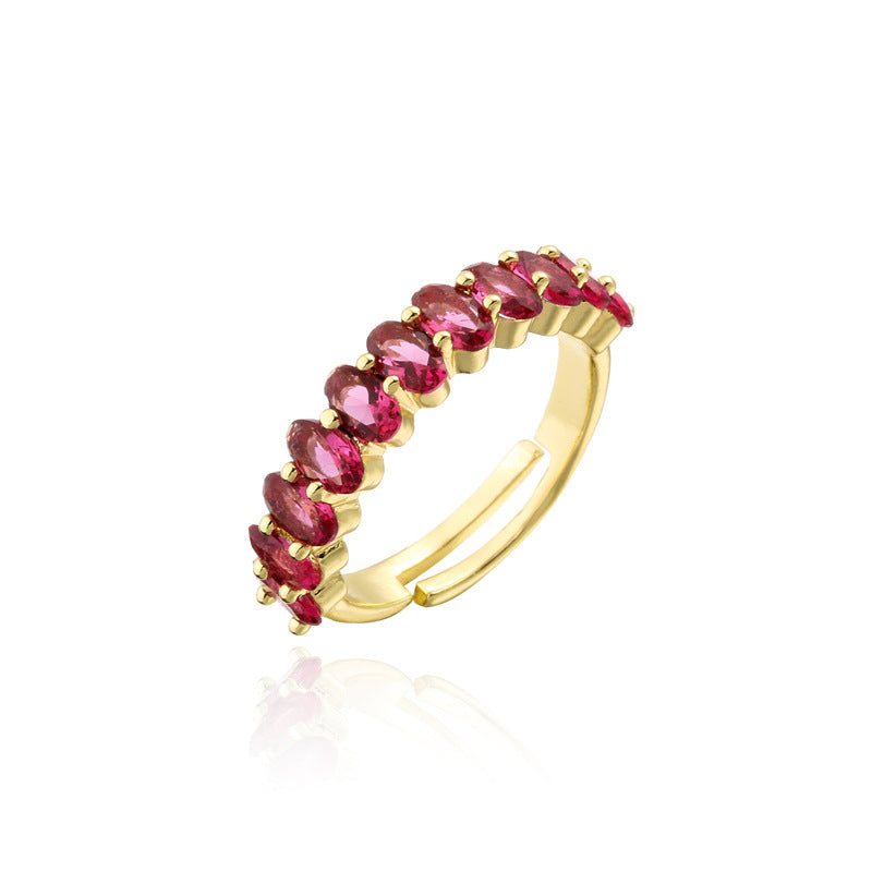 Geometric Oval Cubic Zirconia Ring for Women in Copper with 18K Gold Plating