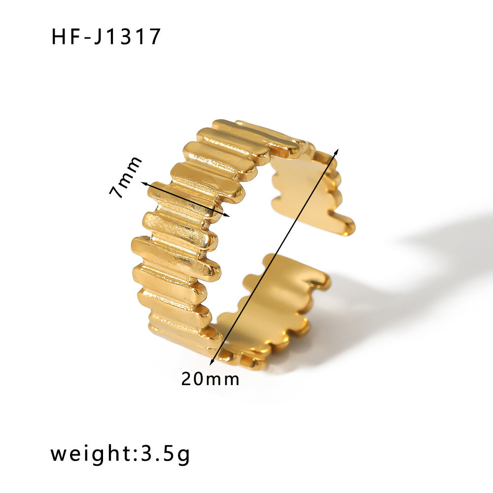 Anello Aperto Minimalista in Acciaio Inossidabile da Donna con Forma Geometrica e Finitura Placcata in Oro 18K Sottovuoto