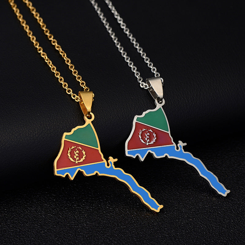 Retro Geometric Pendant Necklace in Stainless Steel with Enamel Finish for Unisex Wear