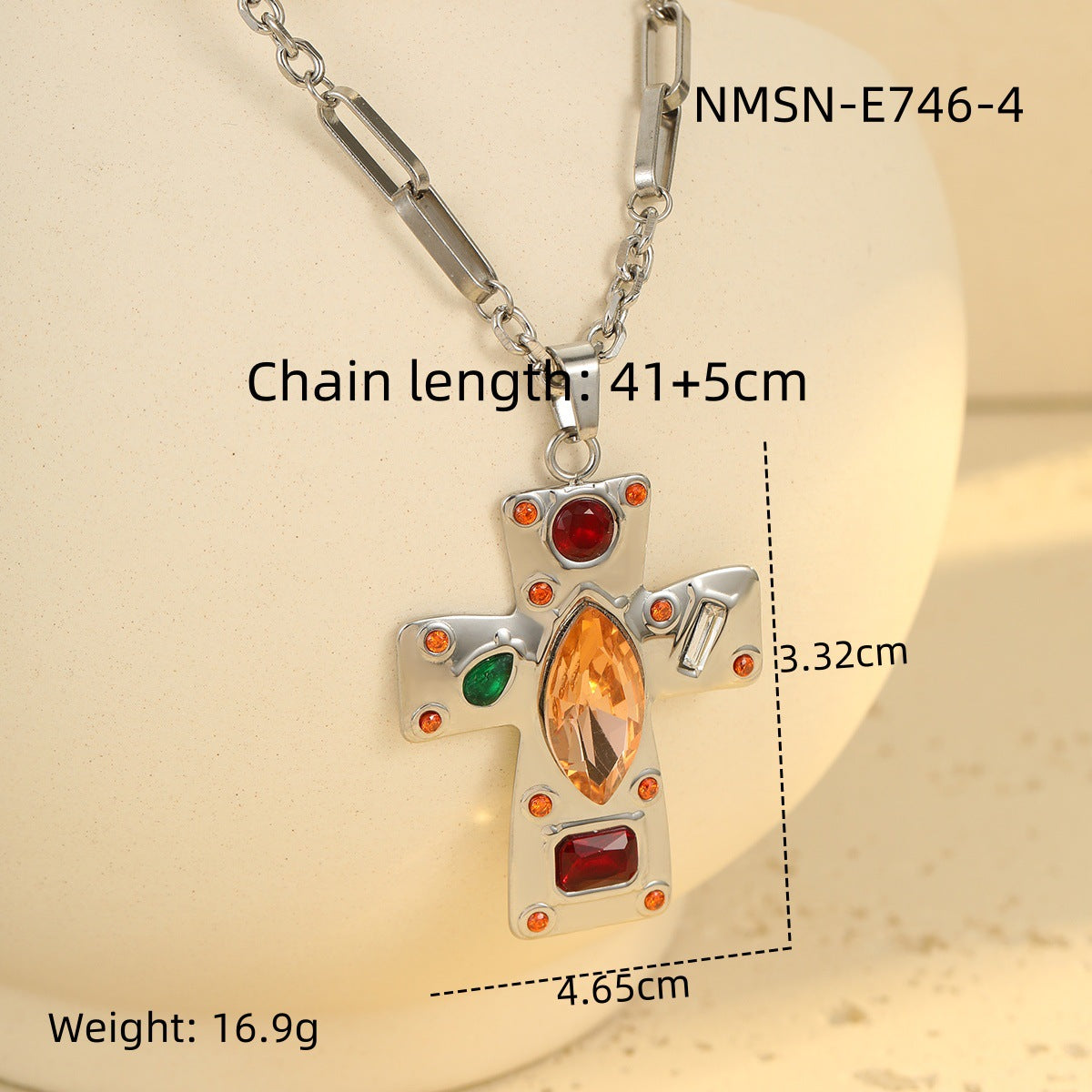 Fashionable Cross Pendant Necklace in Titanium Steel with Rhinestone Accents, Plated Finish, Geometric Design, Lightweight Luxury Women's Jewelry
