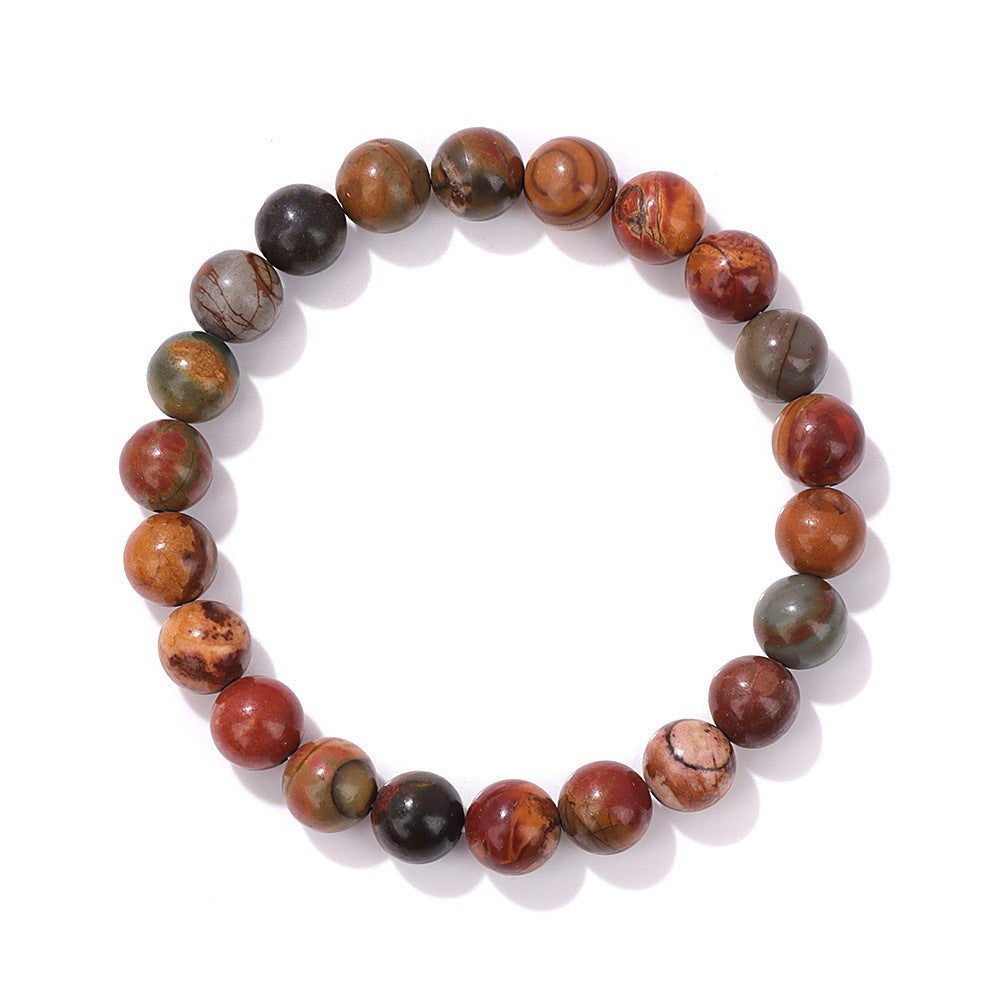 Natural Volcanic Stone and Agate Beaded Bracelet Geometric Round Unisex Fashion Jewelry