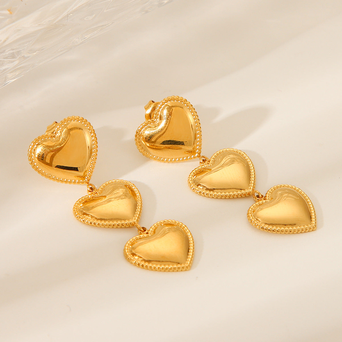 Minimalist Heart-Shaped Titanium Steel Earrings with 18K Gold Plating and Fringe Detail for Women