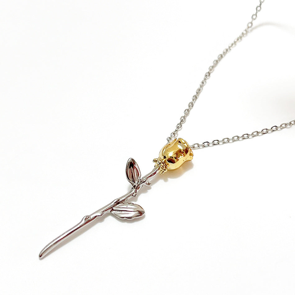 Collar de mujer chapado en oro de plata de ley 925 con diseño geométrico de rosa vintage