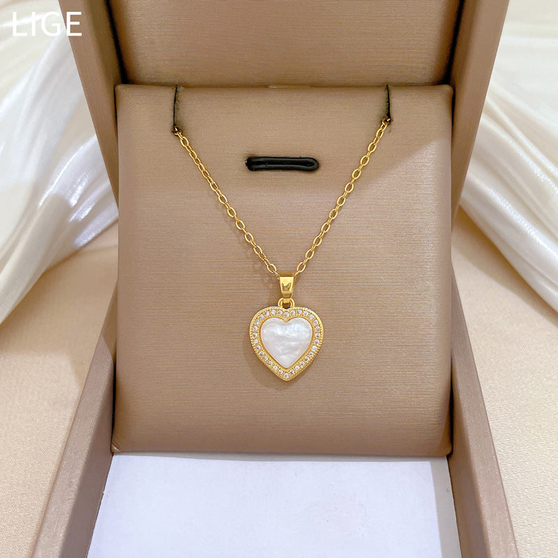 Luxury Titanium Steel Heart Geometric Necklace and Earrings Set