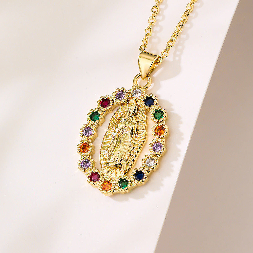 Geometric Maria Pendant Necklace in Copper with Real Gold Plating and Zirconia Accents