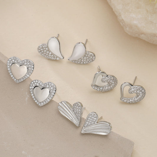 Minimalist Heart-Shaped Zircon Stud Earrings for Women in Copper with Micro-Pave Setting