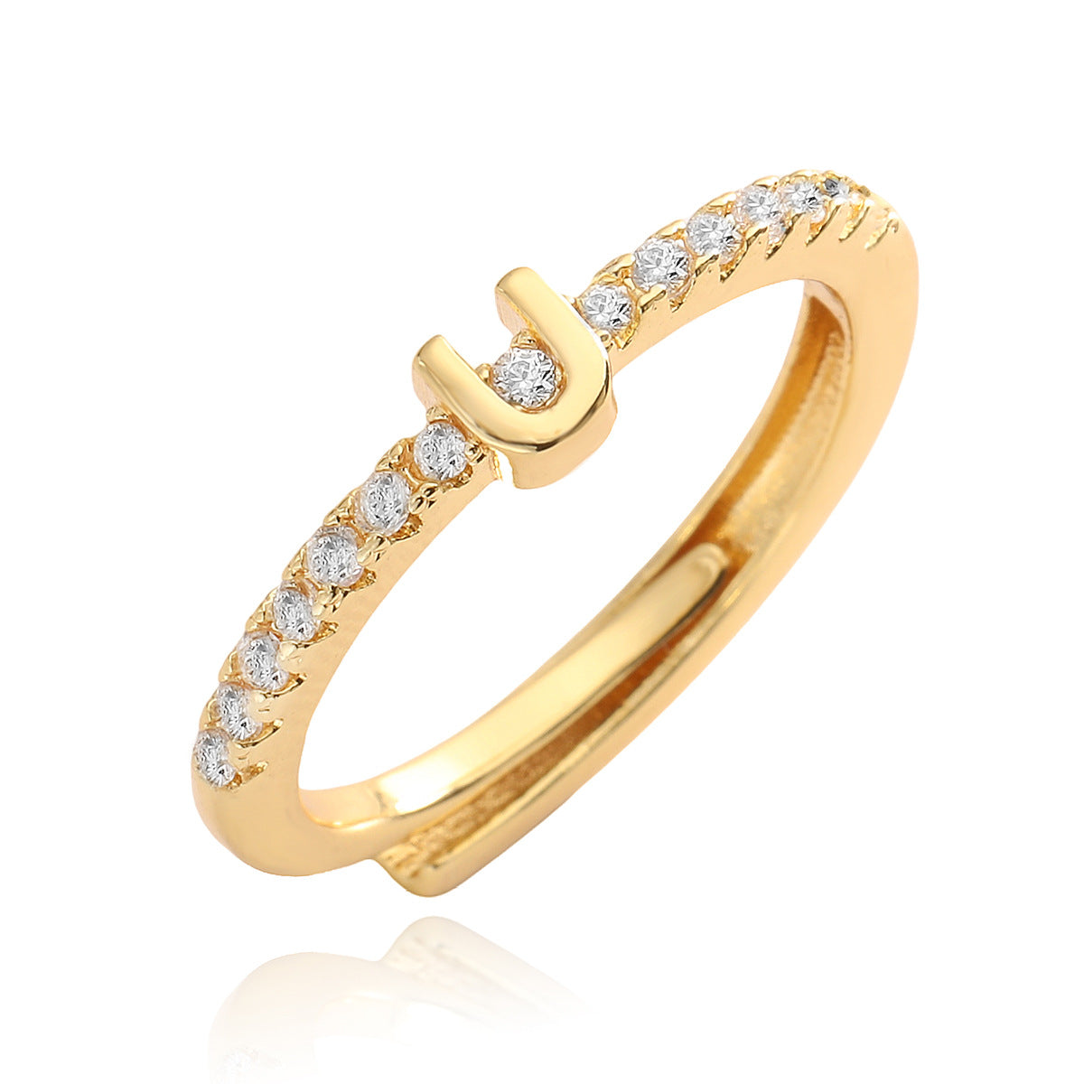 Anello in Rame Geometria Minimalista con Placcatura in Oro 18K e Zirconia Cubica, Design Regolabile a Lettera per Donna