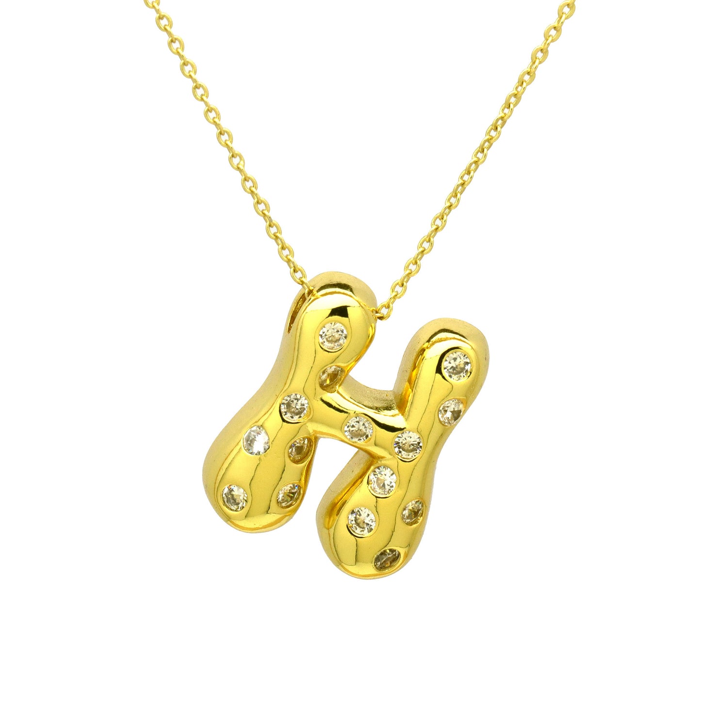 Sweet Plated Brass Letter Pendant Necklace with Cubic Zirconia Inlay for Women