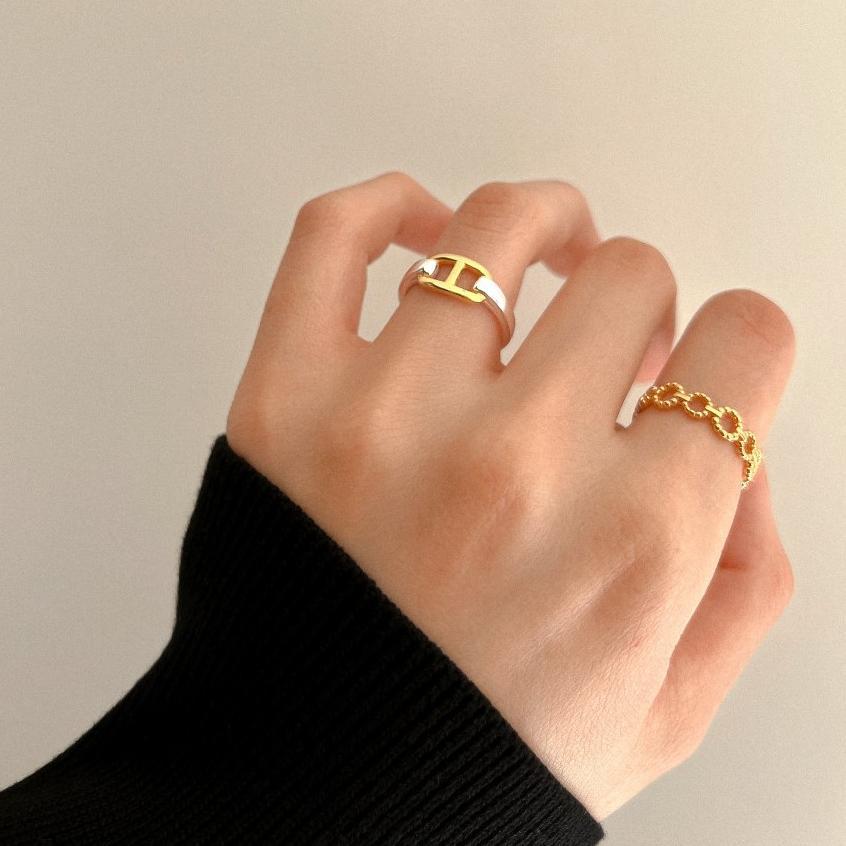 Dulce anillo de cuerda redondo geométrico de plata de ley 925 para mujer