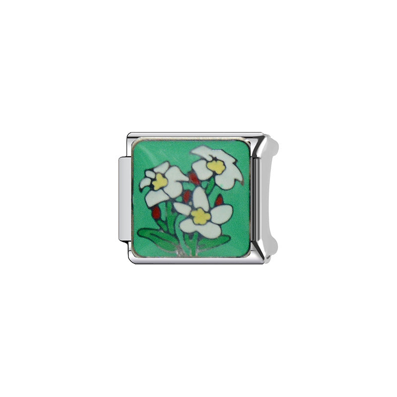 Sweet Floral Letter Stainless Steel Plated DIY Charm Bar Bracelet