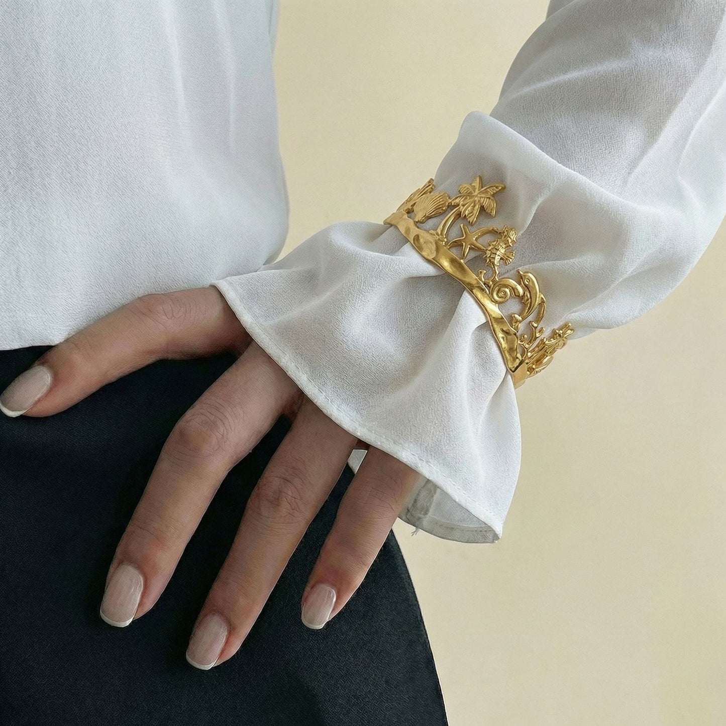 Elegant Geometric Irregular Leaf Wide Open Cuff Stainless Steel Bracelet