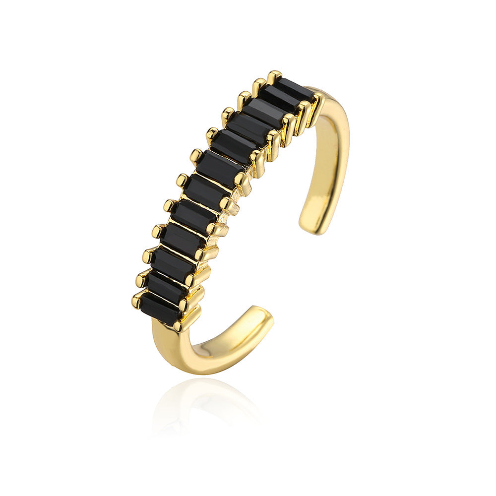 Anello da donna minimalista a T geometrico con intarsio in zirconi cubici e fascia in rame placcato oro