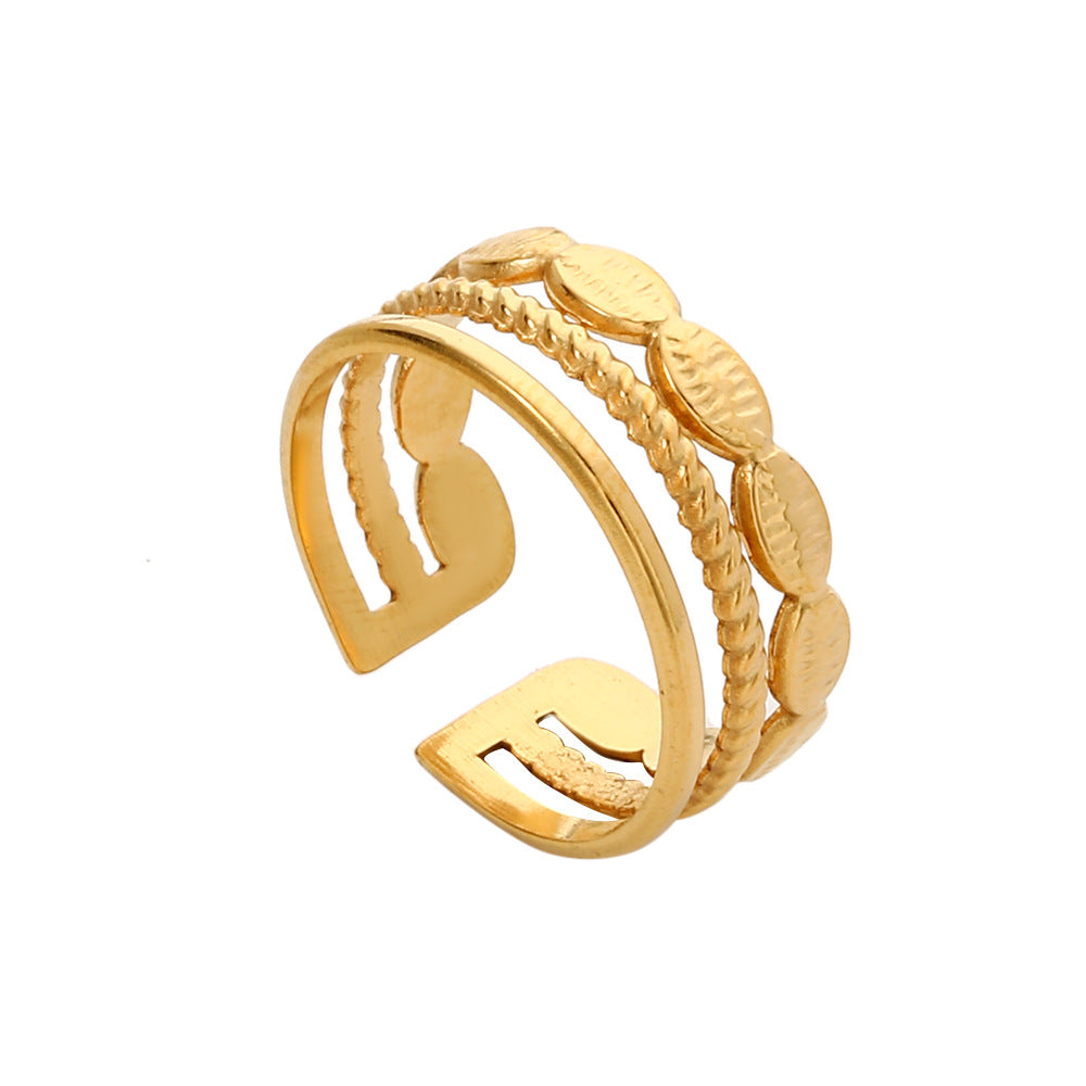 Anello da donna regolabile geometrico minimalista in acciaio inossidabile con design cavo e finitura placcata