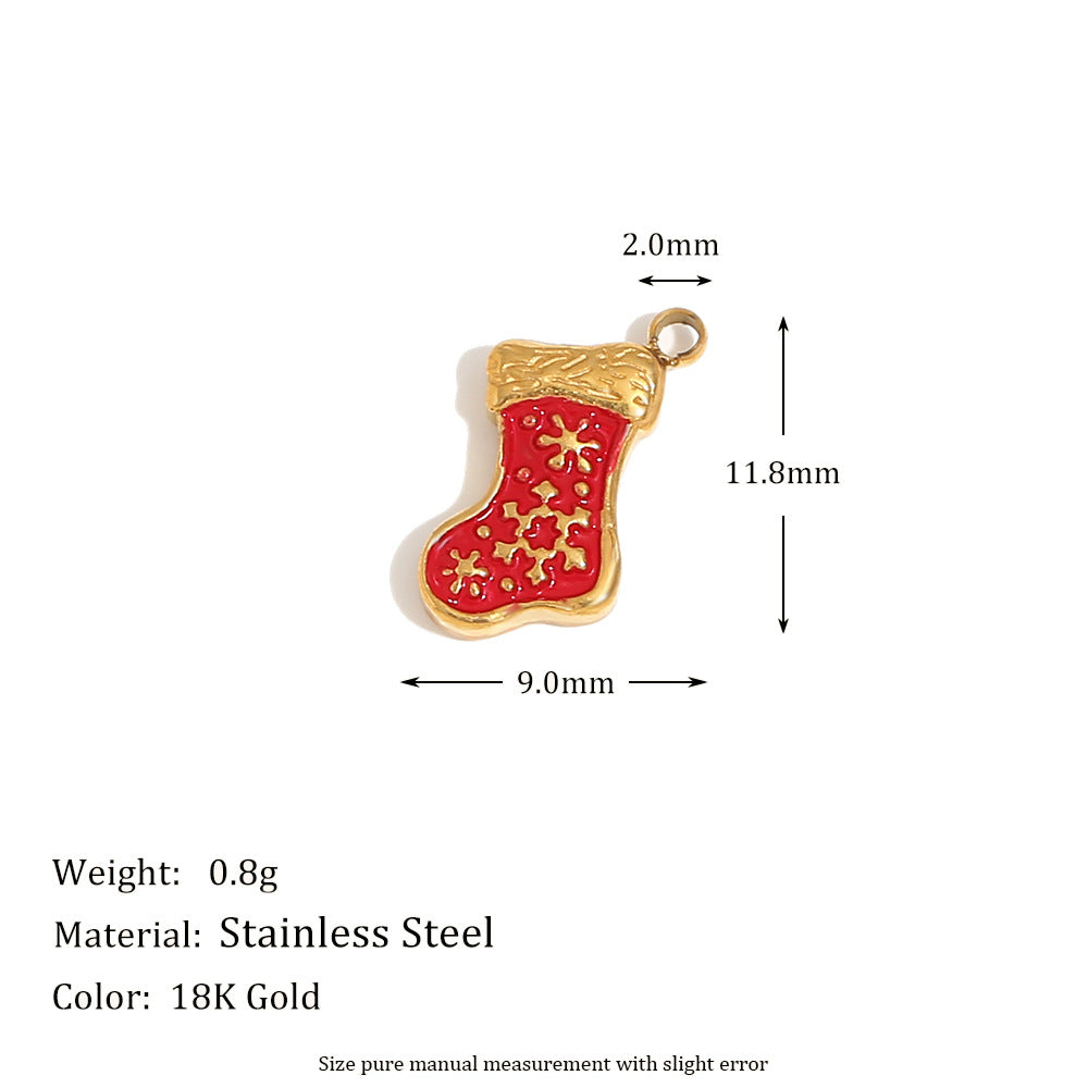 Cute Cartoon Christmas Santa Snowflake Heart Boot Pendant for Women Stainless Steel with 18K Gold Plating