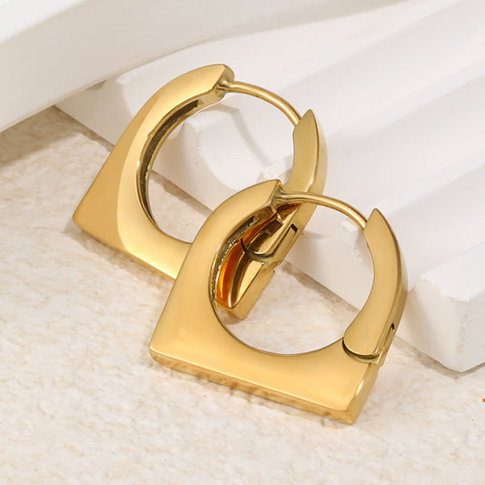 Minimalist Elegant 18K Gold Plated Geometric Rectangle Stainless Steel Hoop Earrings for Women