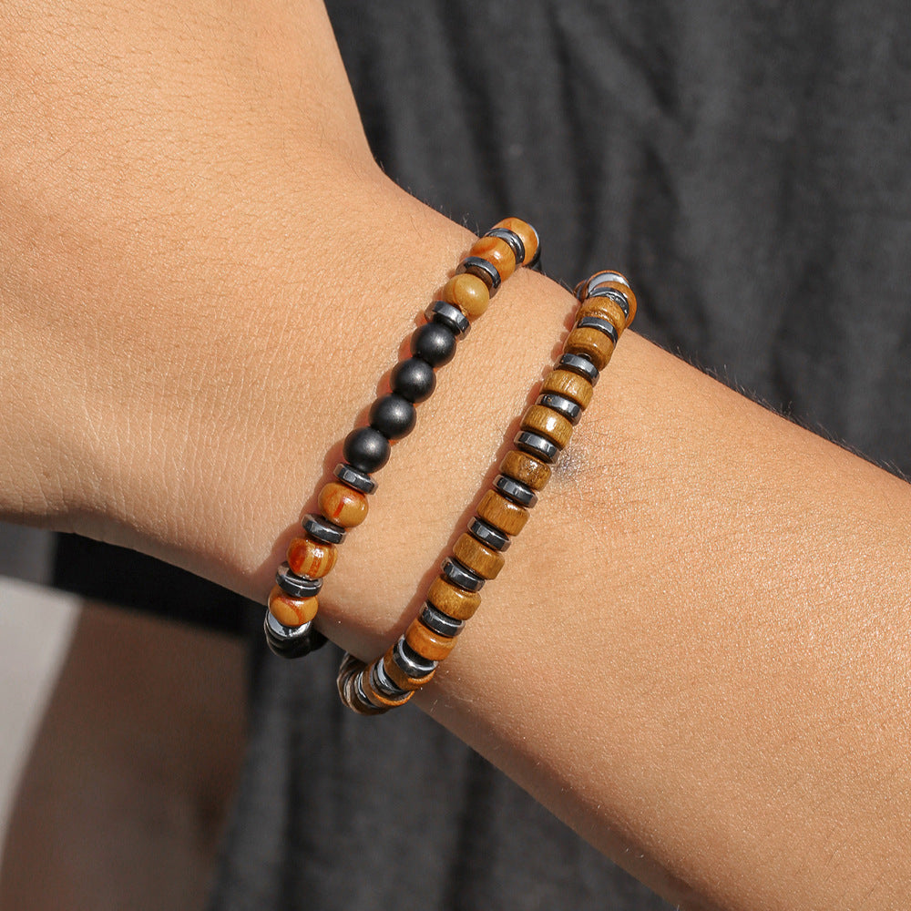 Minimalist Men's Natural Wood Round Bead Bracelet