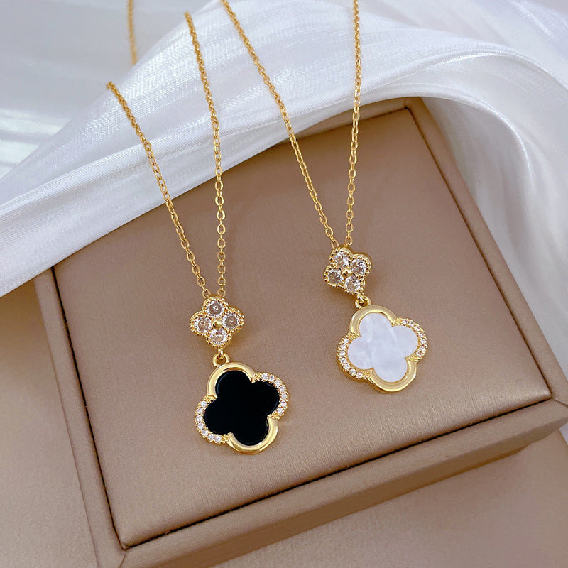 Luxury Titanium Steel Geometric Clover Necklace and Earrings Set
