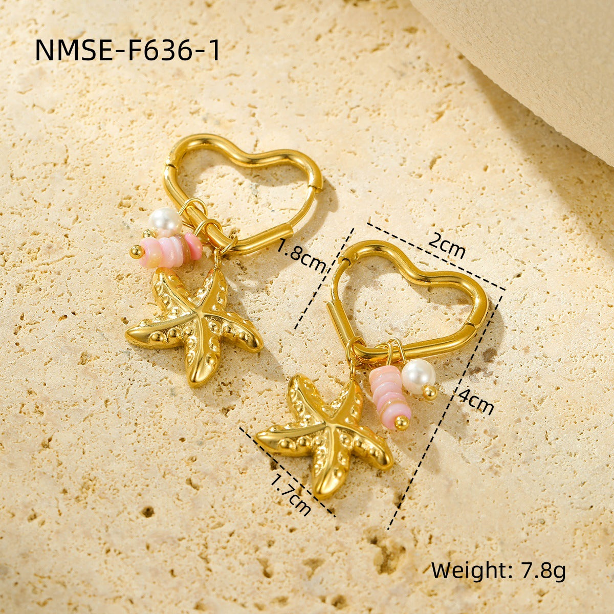 Pendientes de acero inoxidable con forma de estrella de mar, estilo vacacional, con incrustaciones de piedra natural para mujer