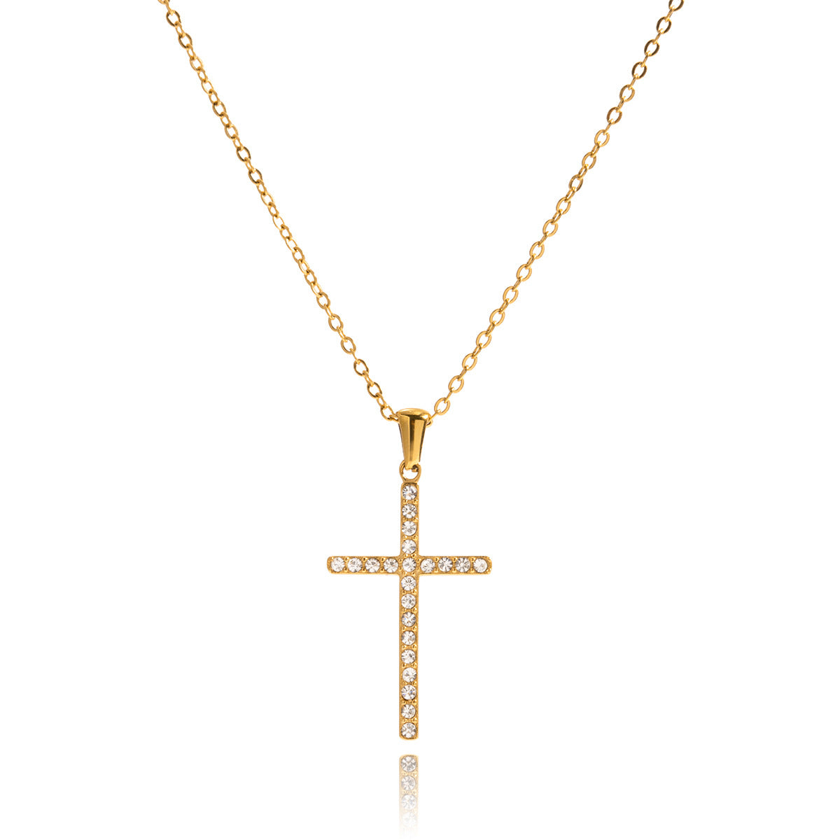 Collana Croce da Donna di Lusso in Acciaio al Titanio Placcato Oro 18K con Zirconi
