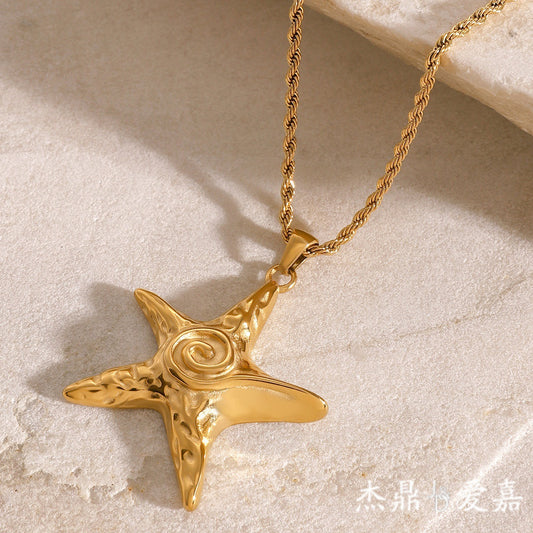 Stainless Steel Plated Starfish Pendant Necklace Titanium Steel Chain for Women