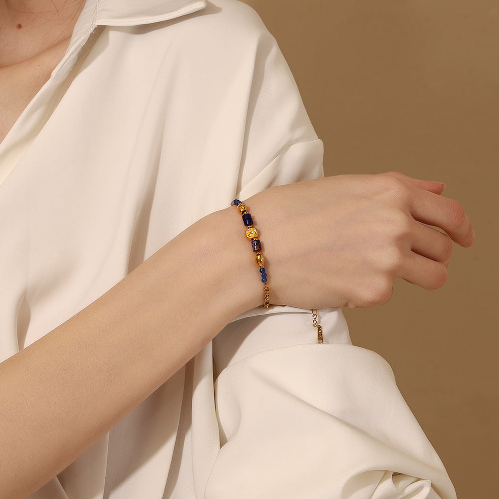 Bracciale da donna in acciaio inossidabile placcato oro 18 carati con geometria retrò minimalista, fatto a mano con pietra naturale