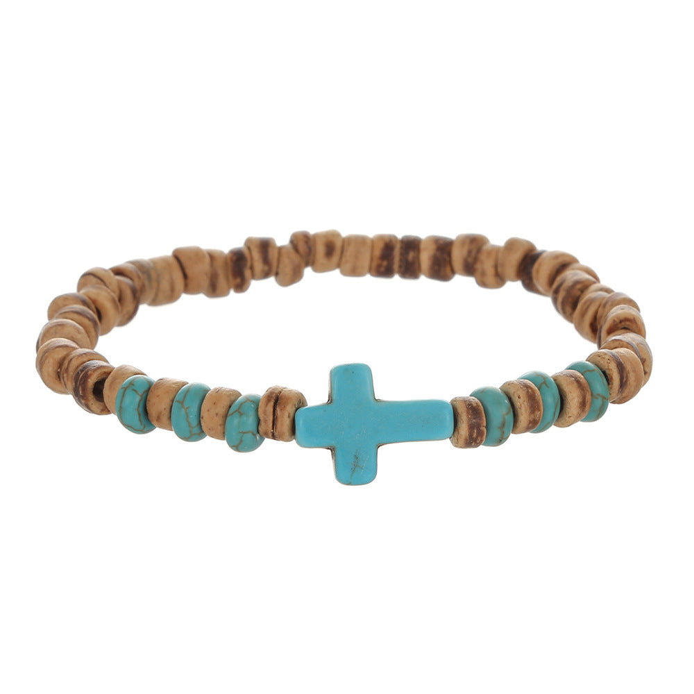 Minimalist Geometric Wood and Turquoise Beaded Bracelet for Men and Women