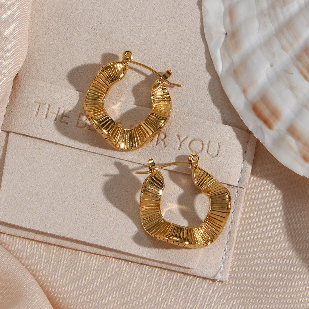 Orecchini da donna in acciaio inossidabile placcati oro 18 carati con forme geometriche irregolari e alla moda