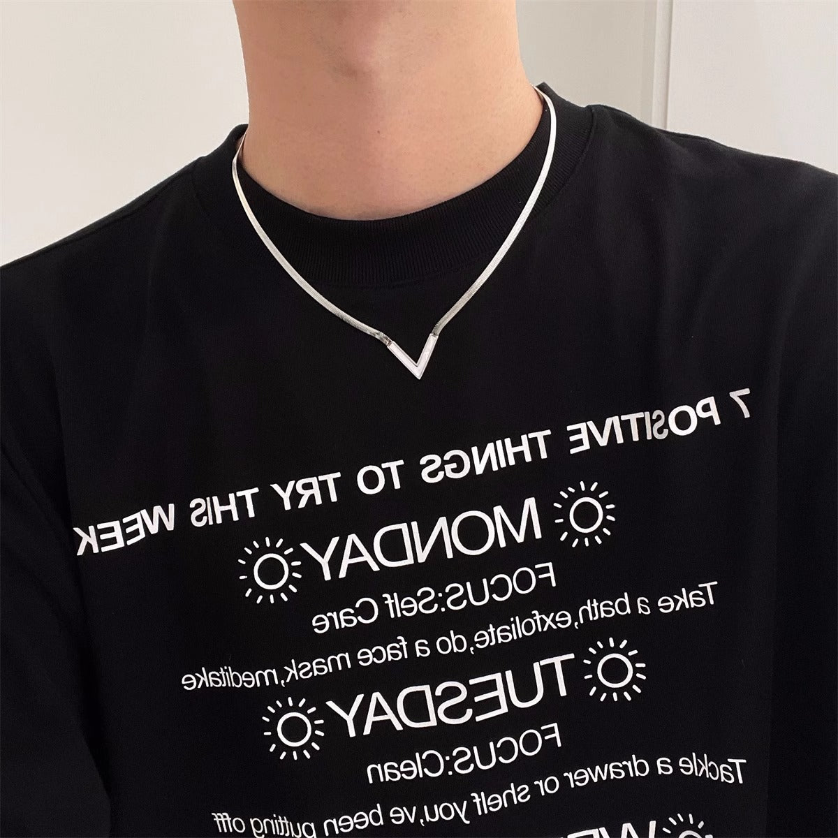 Minimalist V-Shaped Titanium Steel Necklace for Women with Flat Snake Chain and Letter Accent
