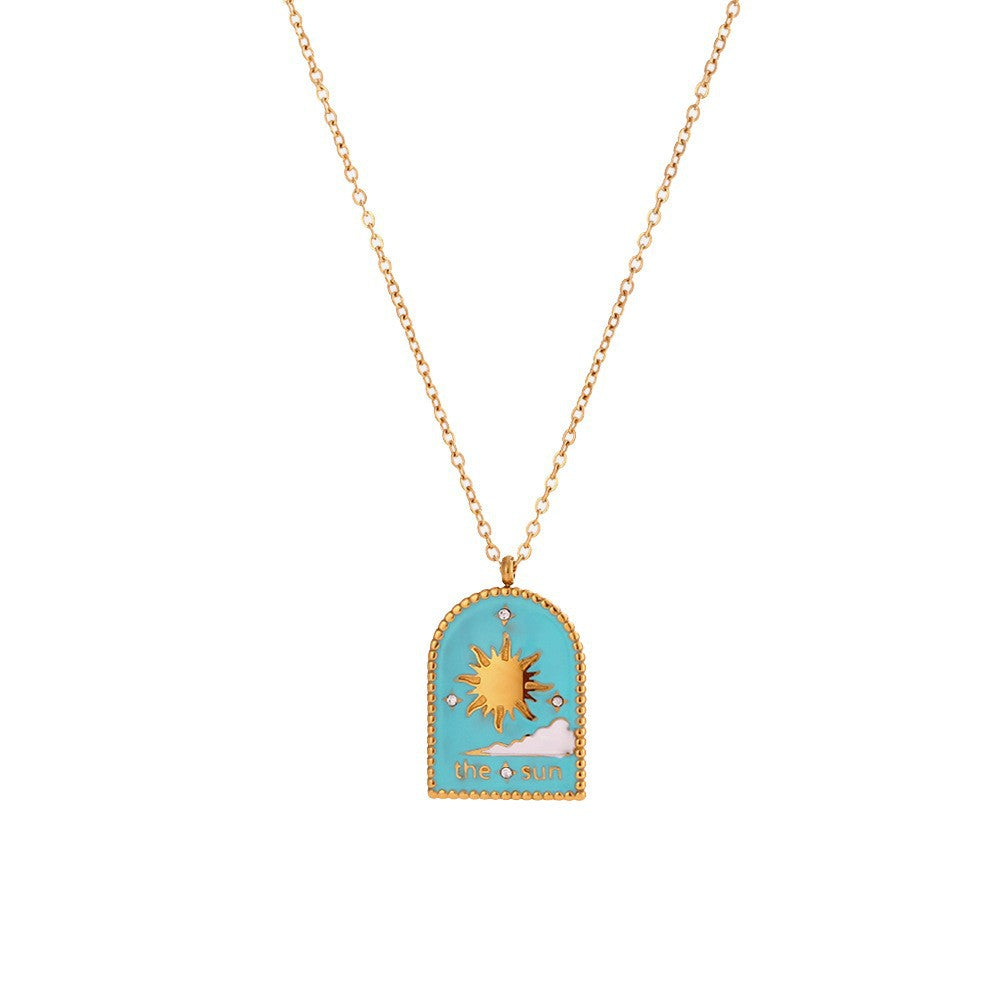 Collana Pendente Geometrica Minimalista da Donna in Acciaio Inox con Placcatura in Oro 18K e Finitura Smaltata