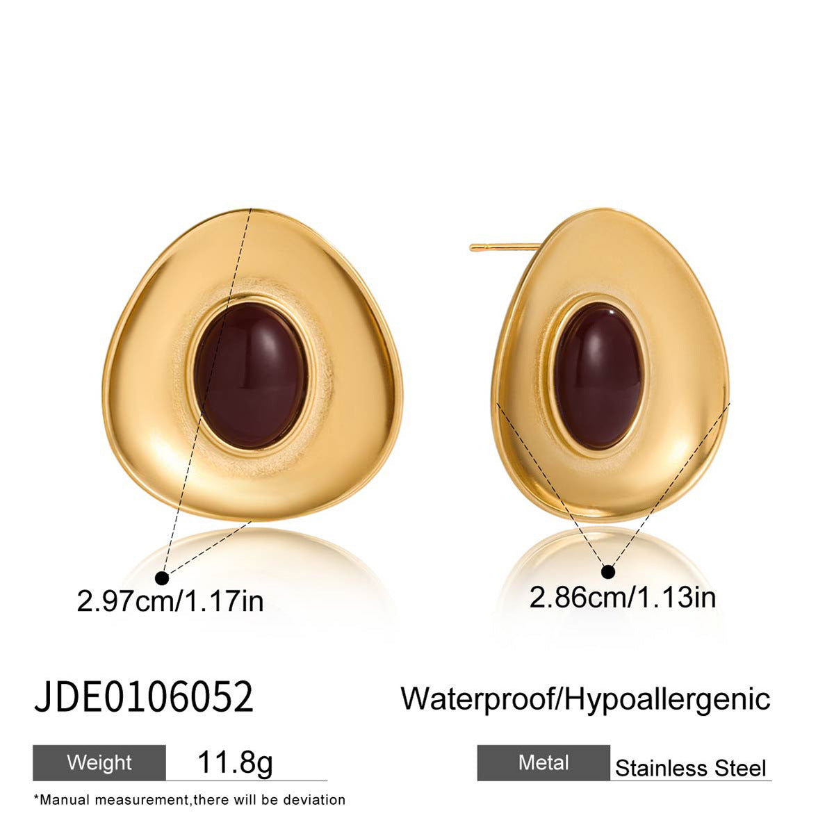 Luxury Elegant Geometric Hazelnut Resin Stainless Steel Stud Earrings PVD Plated