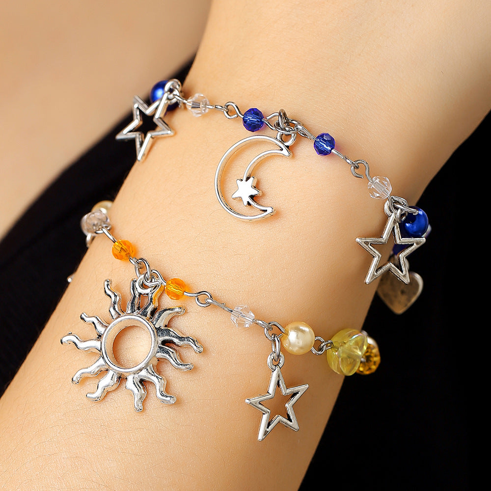 Punk Geometric Star Moon Cat Hollow Bracelet for Women and Men