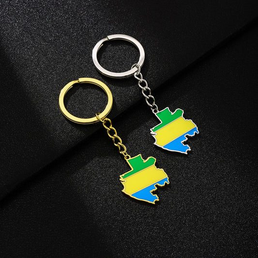 Vintage Ethnic Style Enamel Stainless Steel Keychain with Map and Flag Design for Men and Women