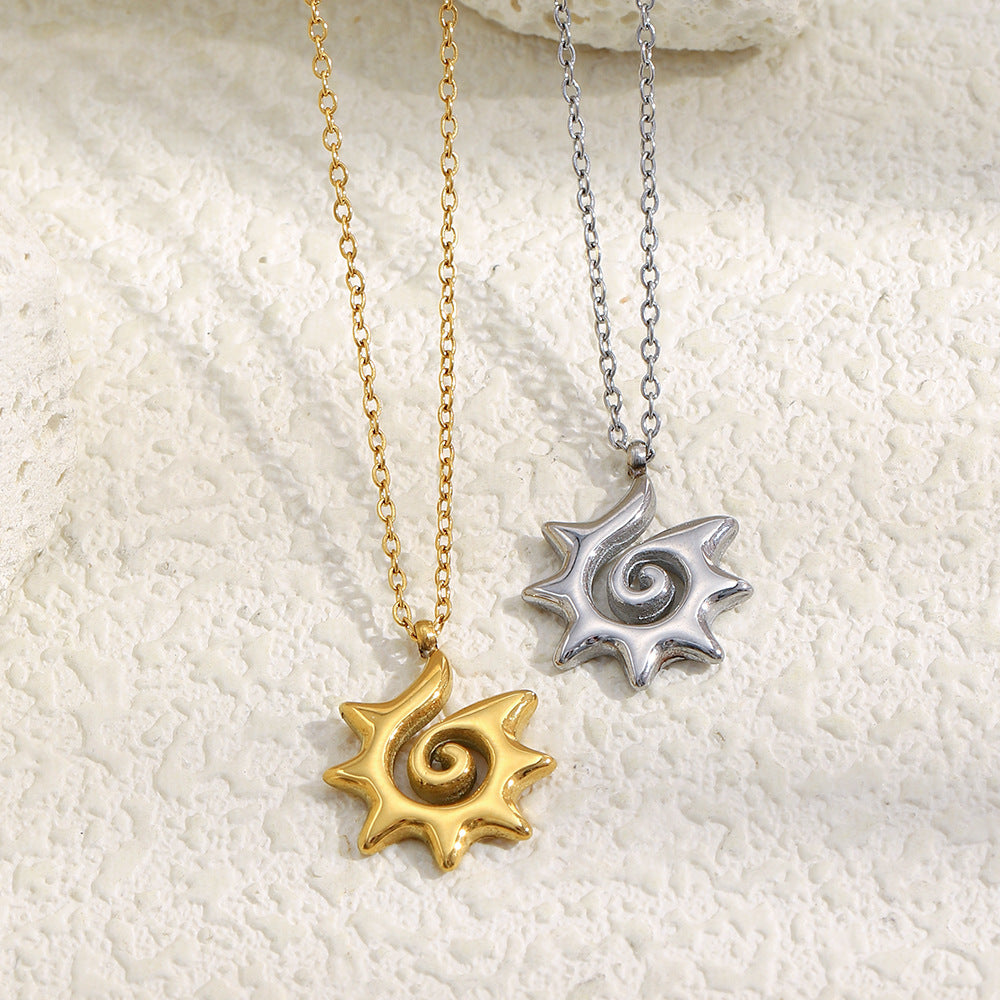 Collana pendente con sole a spirale minimalista da donna in acciaio inossidabile placcato oro 18 carati