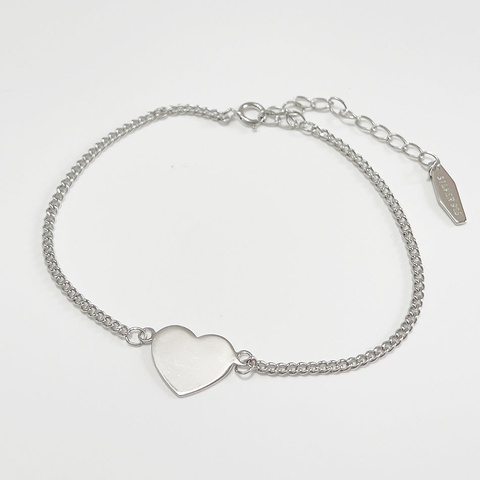 Bracciale da donna a catena serpentina con cuore, placcato in argento sterling 925, stile minimalista