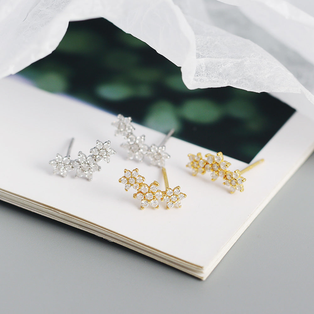Sweet Elegant 925 Sterling Silver Floral Rhinestone Inlay Stud Earrings