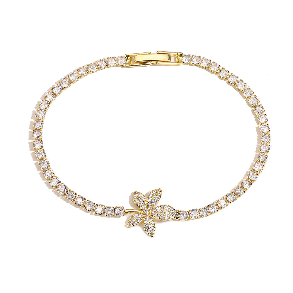 Bracciale da donna minimalista a forma di foglia in rame con zirconi