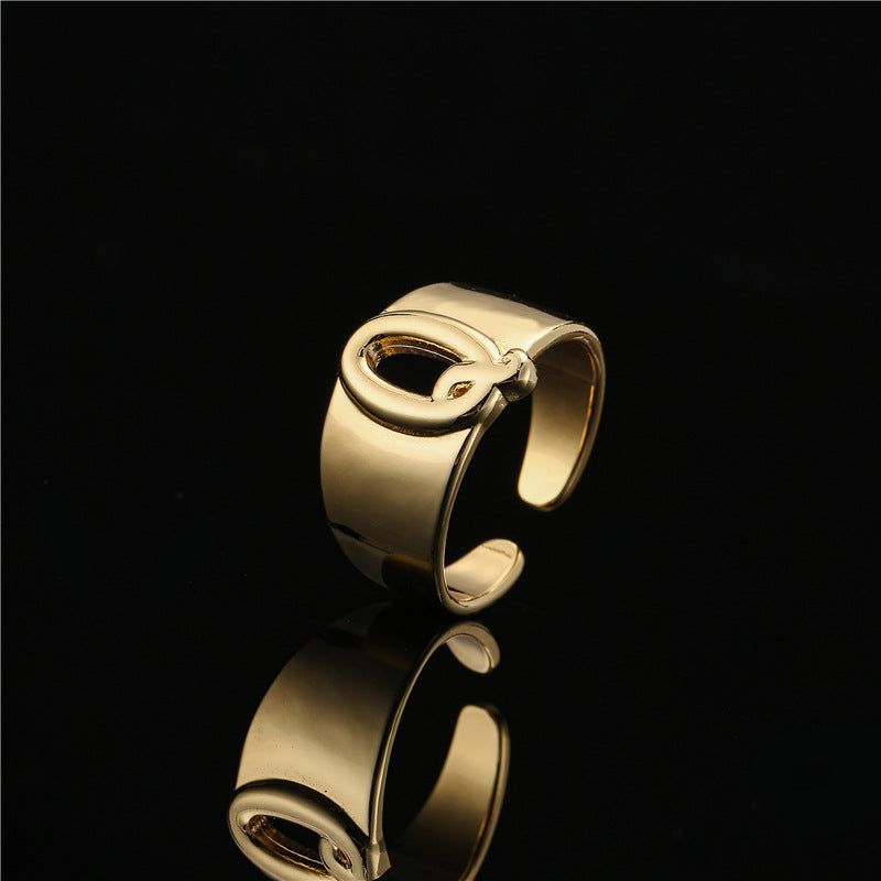 18K Gold Plated Brass Letter Ring Adjustable Open Design for Women