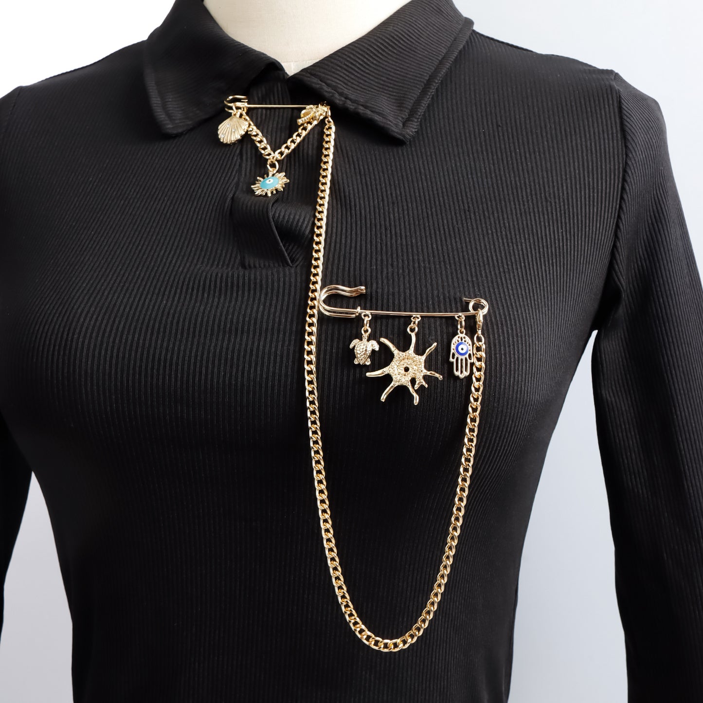 Fashionable Starfish Turtle and Palm Tree Brooch in Alloy with Plated Finish for Women