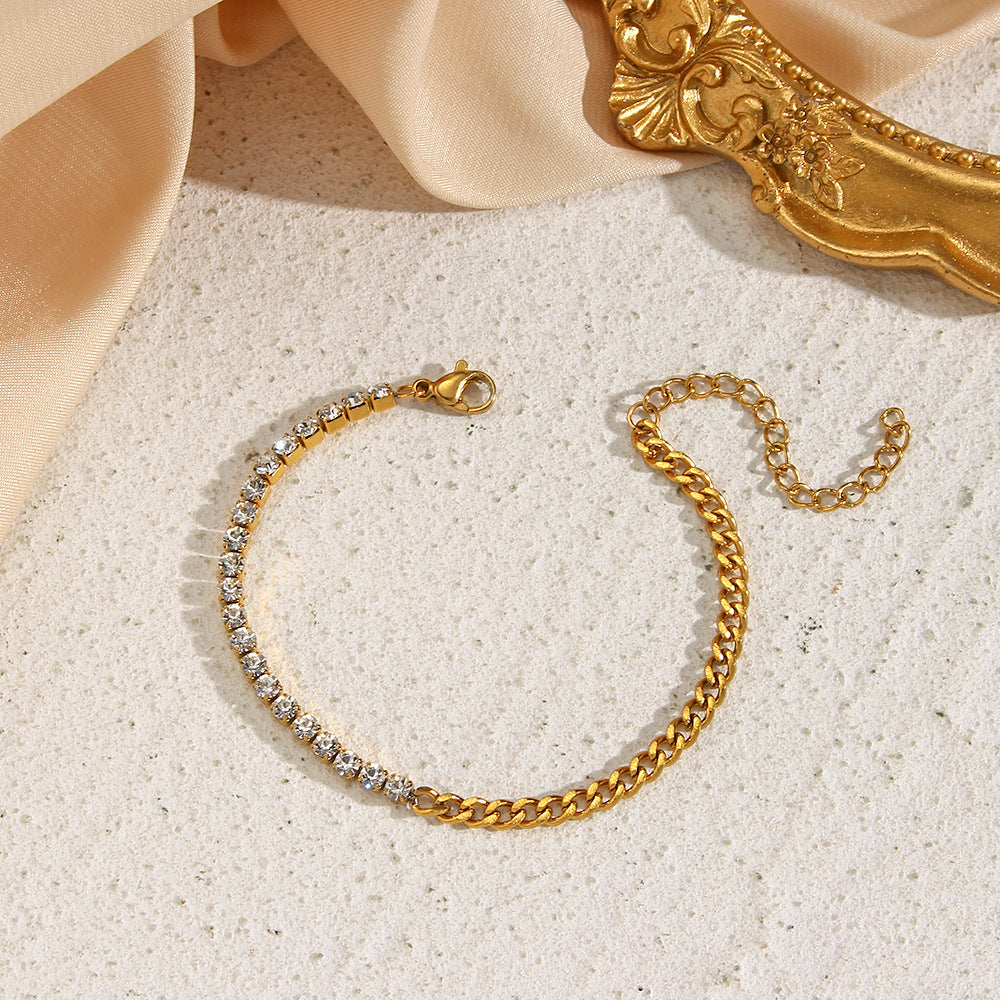 Collana da donna placcata in acciaio inossidabile con zirconi cubici, design geometrico minimalista e alla moda