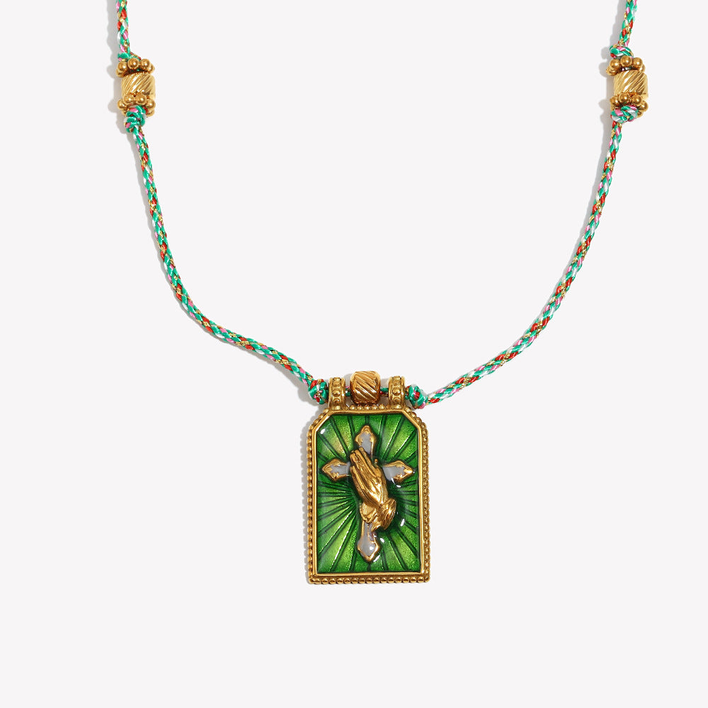 Minimalist Geometric Stainless Steel Cross Pendant Necklace with 18K Gold Plating and Enamel Finish for Women