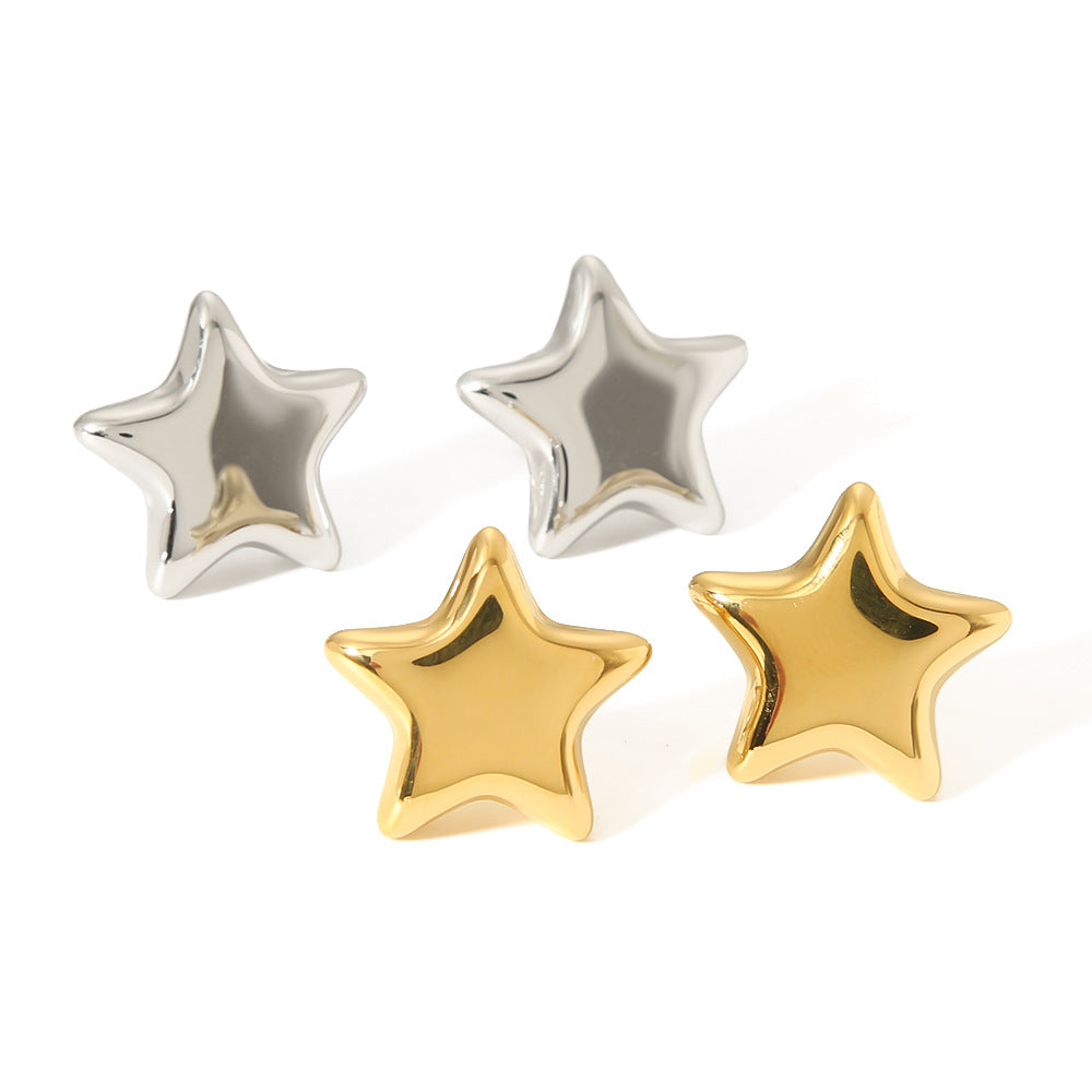Minimalist Five-Pointed Star Stainless Steel Earrings for Women with Gold Plating and Silver Plating Options